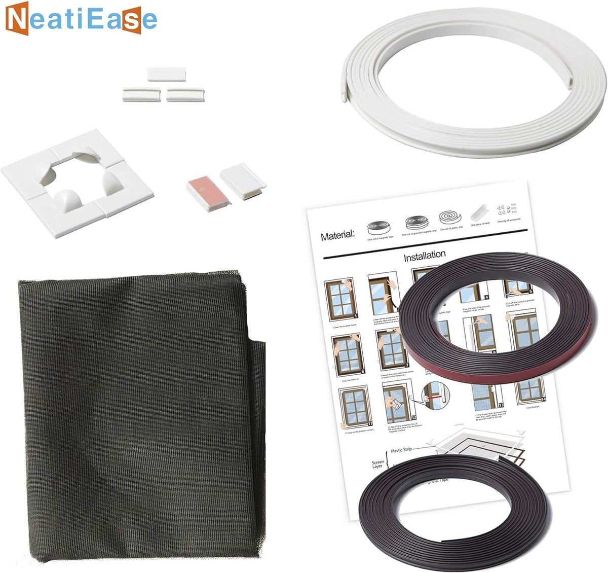 Adjustable DIY Magnetic Window Screen Max 55InchH x 36InchW Fits Any Size Smaller with White Frame Fiberglass Mesh