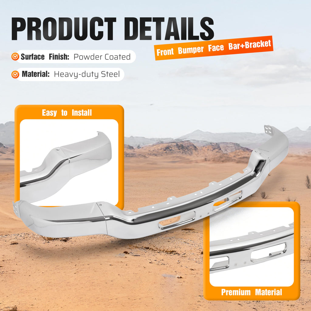 ALMULOO Bumper Face Bar + Bracket Compatible with 2003-2007 Sierra