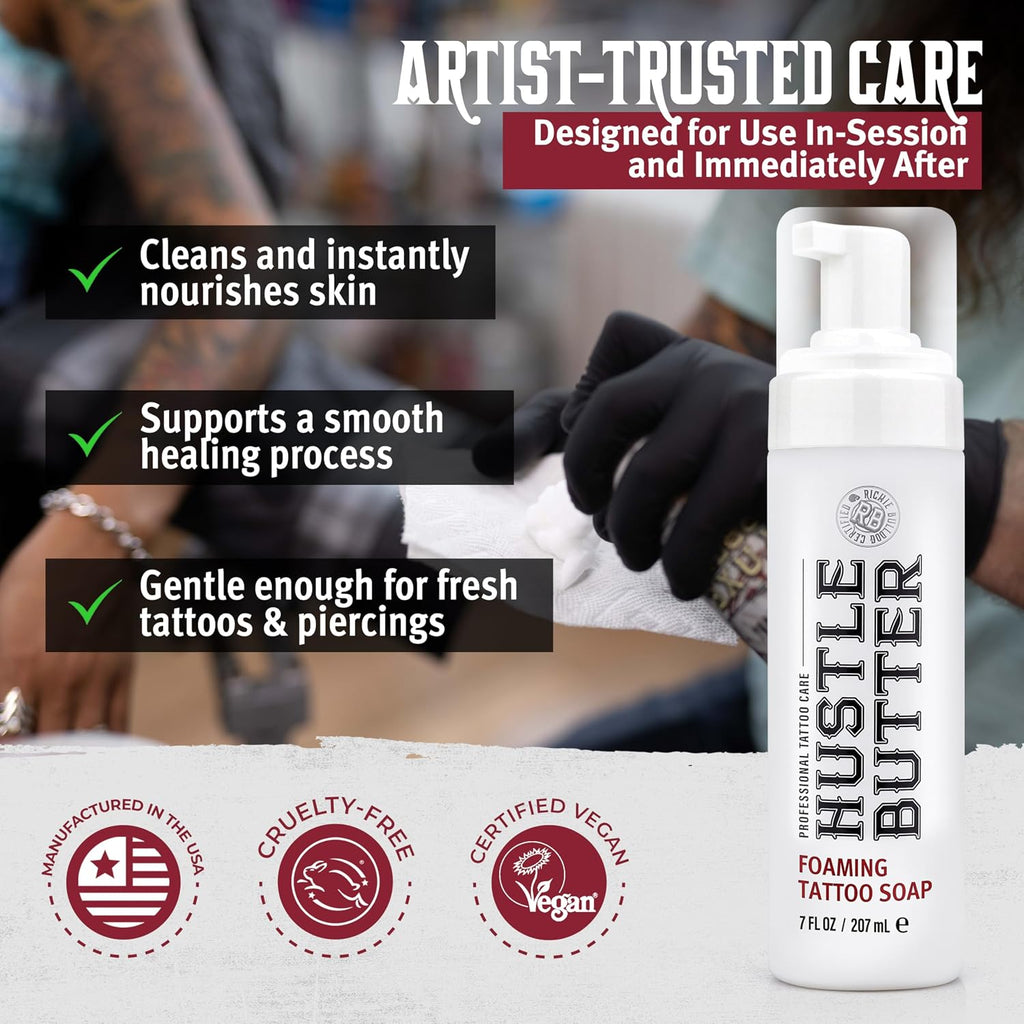 Hustle Bubbles Tattoo Aftercare Tattoo Soap - Dermatologist Tested Cleanser To Clean New Tattoos & Piercings