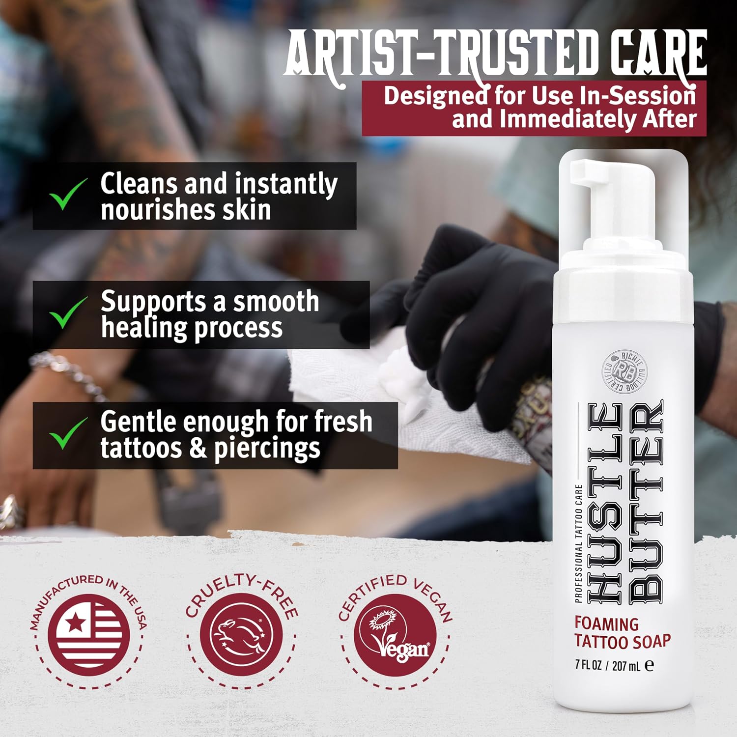 Hustle Bubbles Tattoo Aftercare Tattoo Soap - Dermatologist Tested Cleanser To Clean New Tattoos & Piercings