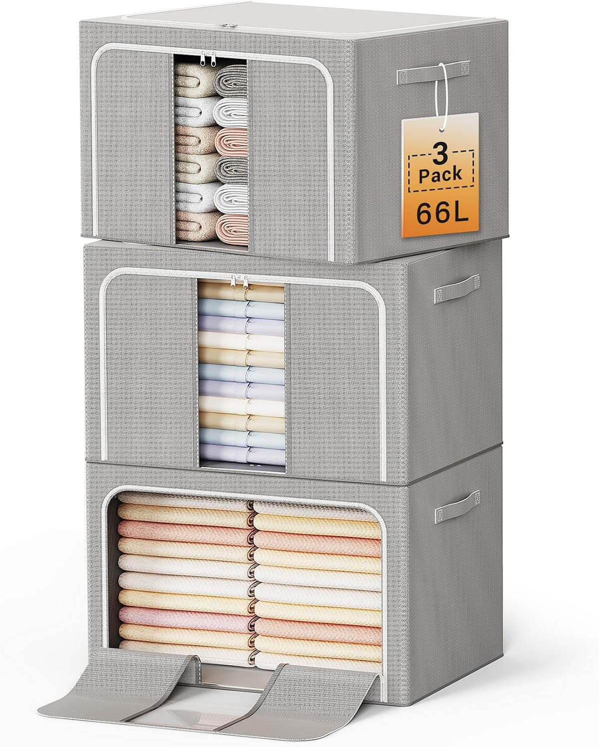 Clothes Storage Bins with Metal Frame Foldable Storage Box Clothes Organizers Storage Containers for Clothes Sheets