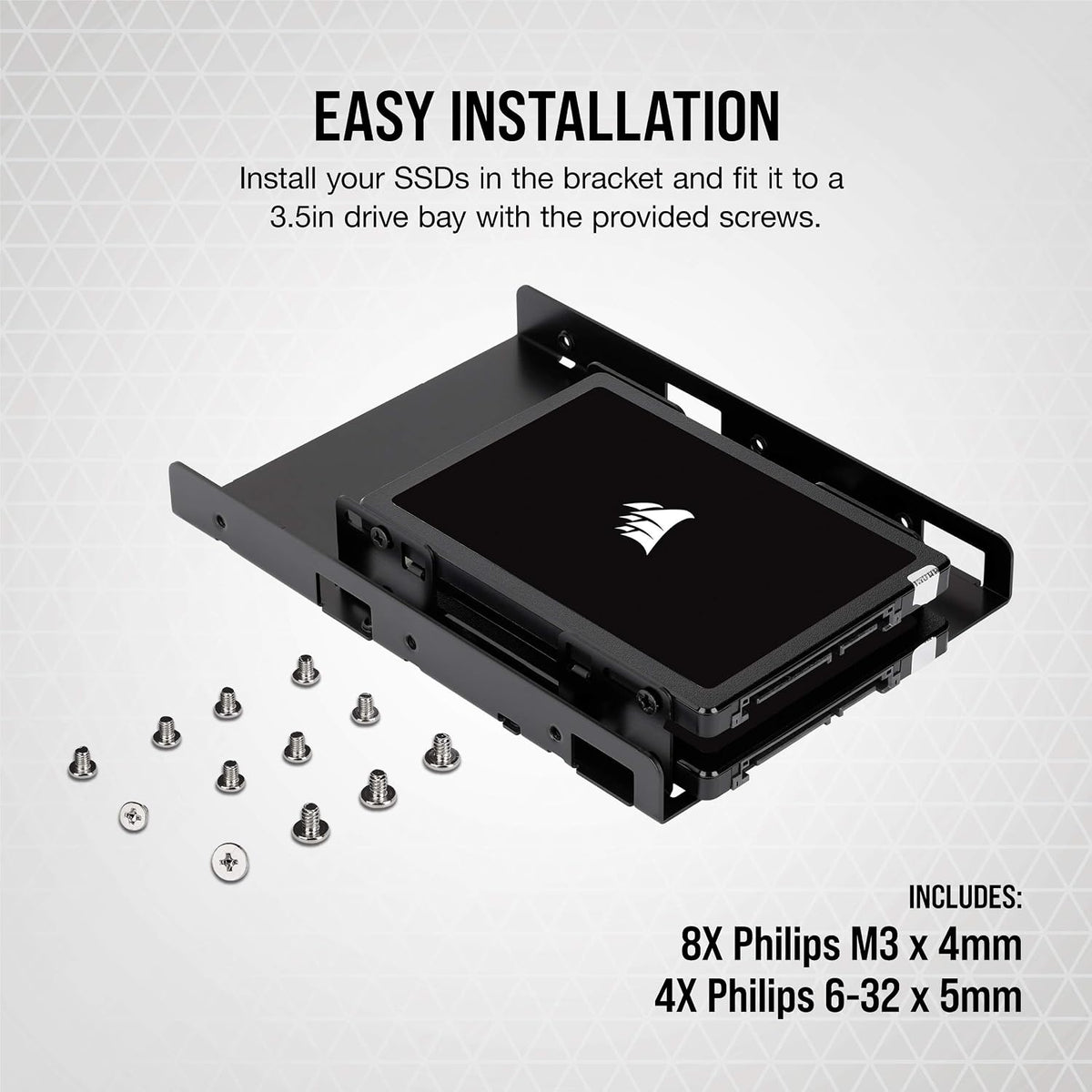 Corsair Dual SSD Mounting Bracket (3.5” Internal Drive Bay to 2.5", Easy Installation) Black