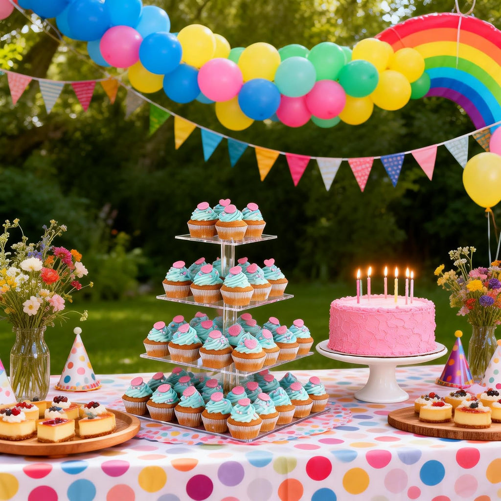 4 Tier Acrylic Cupcake Tower Stand, Clear Square Dessert Treat Display, Cake and Cupcake Stand Set, Candy Bar Party