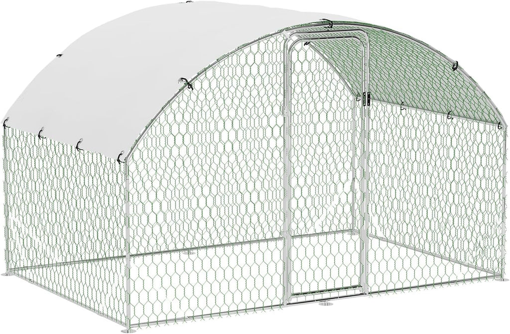 Metal Chicken Run, 9.8 x 6.5 x 6.5 Ft Metal Chicken Coop for Yard with Waterproof and Anti-Ultraviolet Cover, Dome