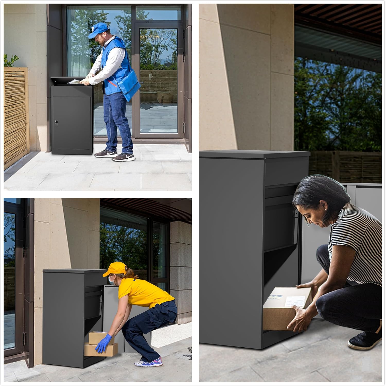 33.5Inch/85CM Express Package Delivery Boxes for Outside, Home Large Space Black Parcel Drop Boxes with Lock