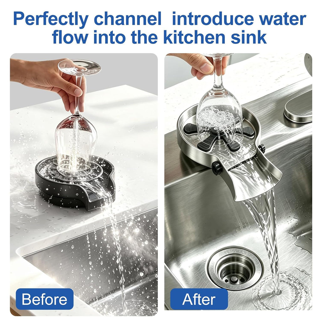 Stainless Steel Glass Rinser for Kitchen Sink with Removable Water Outake Port, Cup & Bottle Washer with Wide Spray
