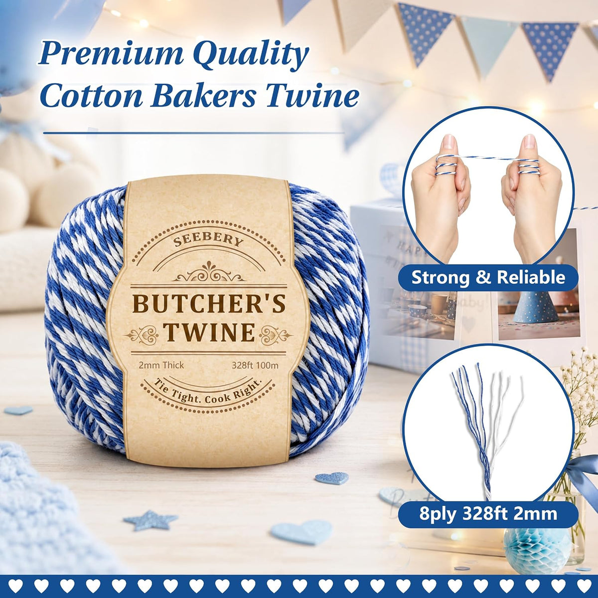 Cotton Bakers Twine, Cotton Twine String for Gift Wrapping, Baking & Crafts