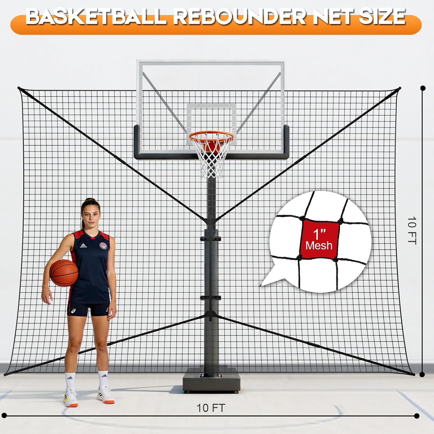 Basketball Rebounder Net, Heavy-Duty Steel Frame Basketball Return Net Catcher Backstop Nets Basketball Return