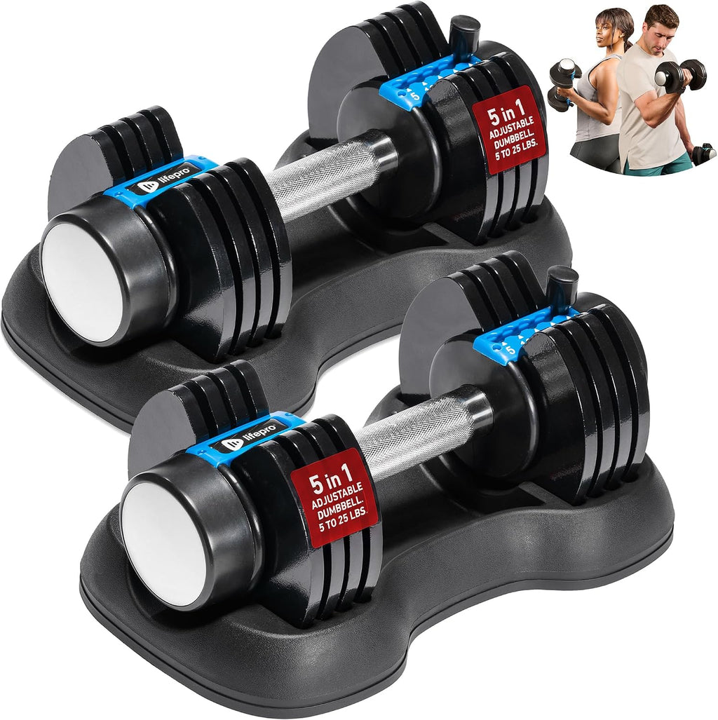 Adjustable Dumbbells, Single or 2pcs, Up to 55 lbs & 3-in1 option | Quick-change weight system with included rack —
