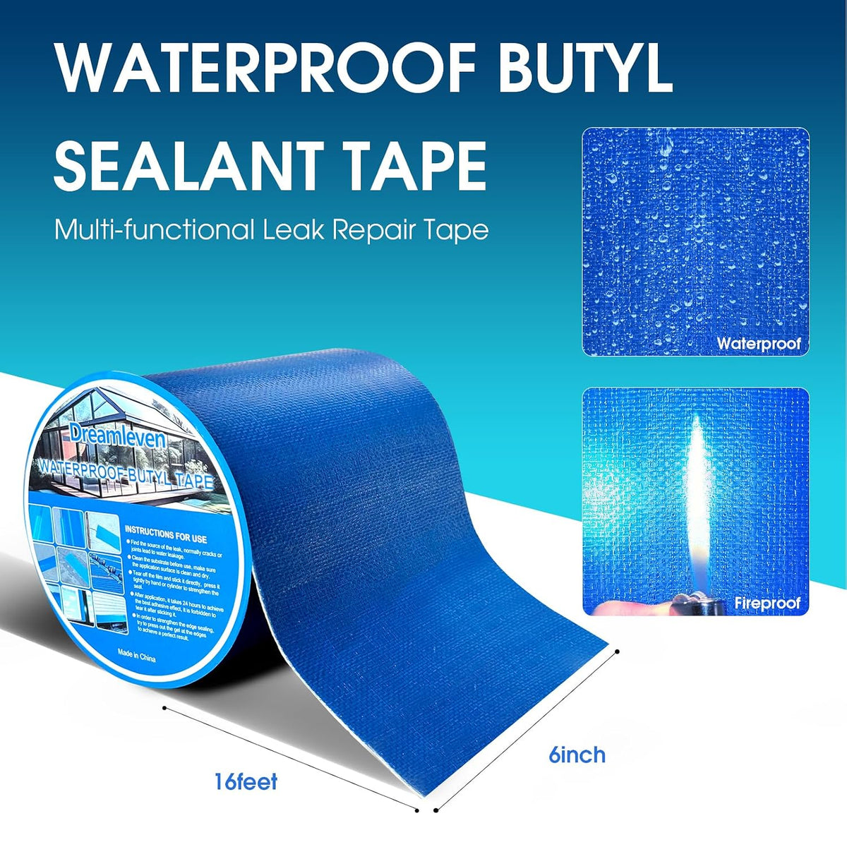 Blue Duct Tape Heavy Duty Waterproof 6 inch x16ft