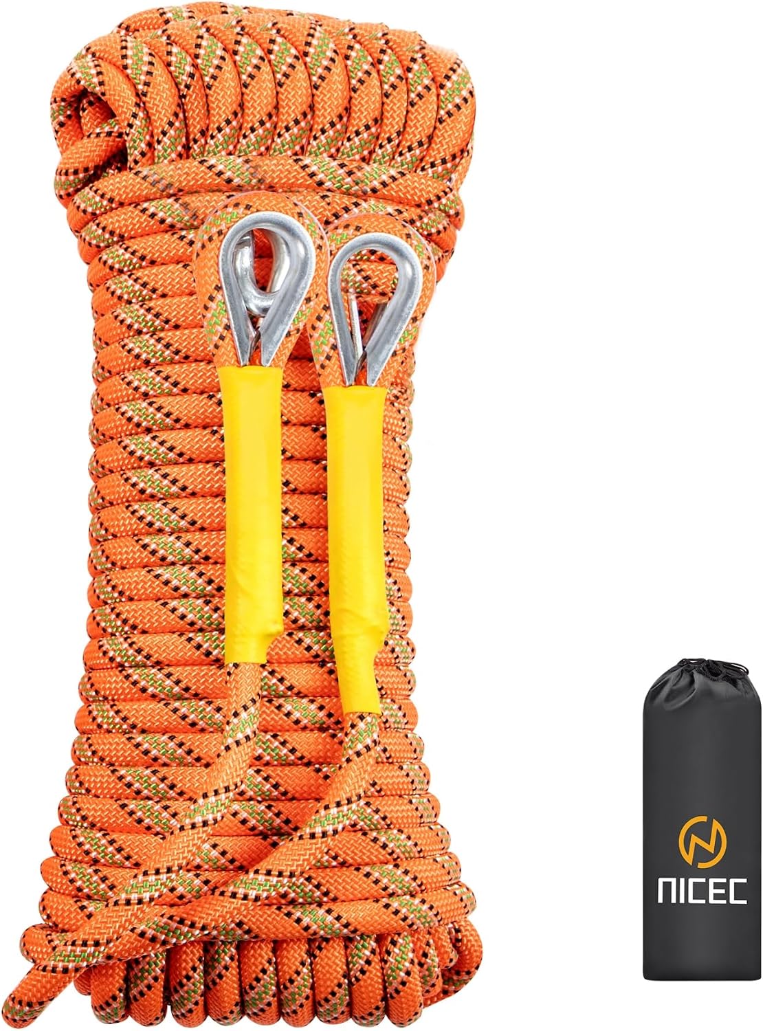 Climbing Rope, Rescue Static Rope, 10mm (Orange, 30M(96ft)) | Rock Climbing Rope, Construction Rope, Carry Bag