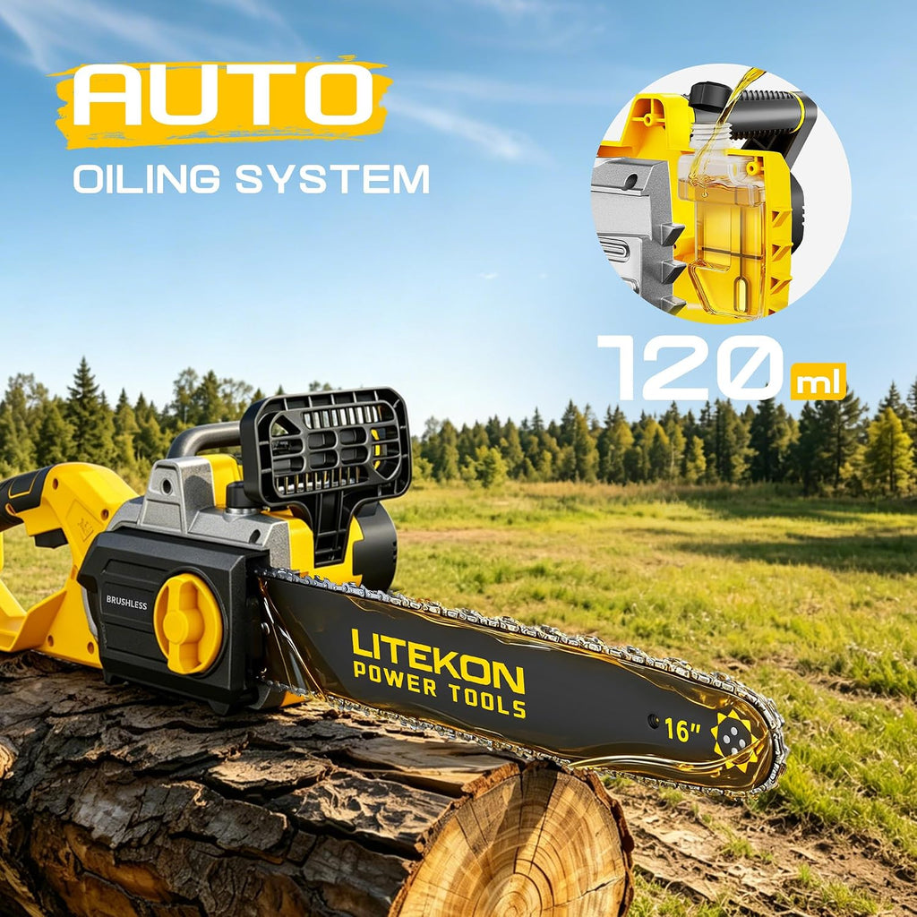 40V 16-Inch Cordless Chainsaw, Brushless Electric Chain Saws with 2×5.0Ah Batteries & Charger, 2800W Battery Powered