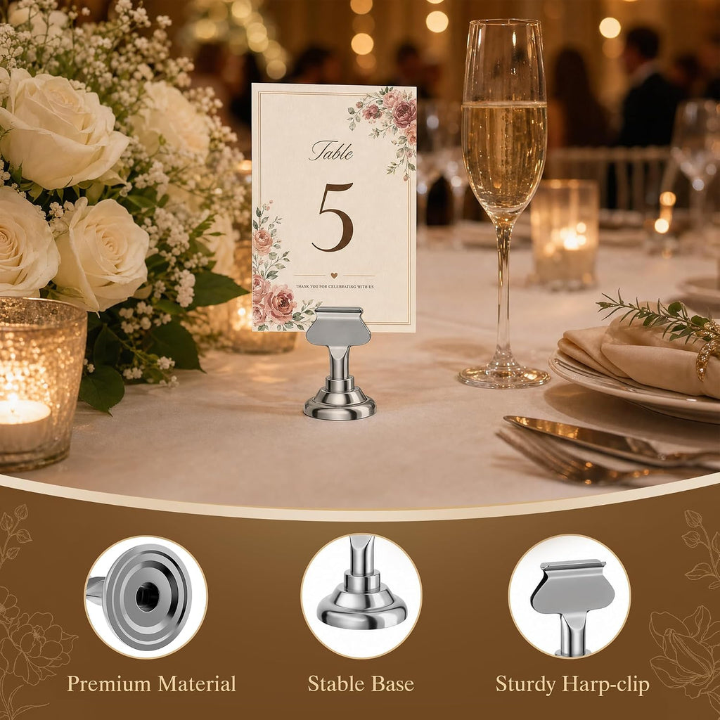 16 PK Place Card Holders 1.7 inches Table Card Holder Steel Card Holders for Weddings,Birthdays,Photos, Memo Notes