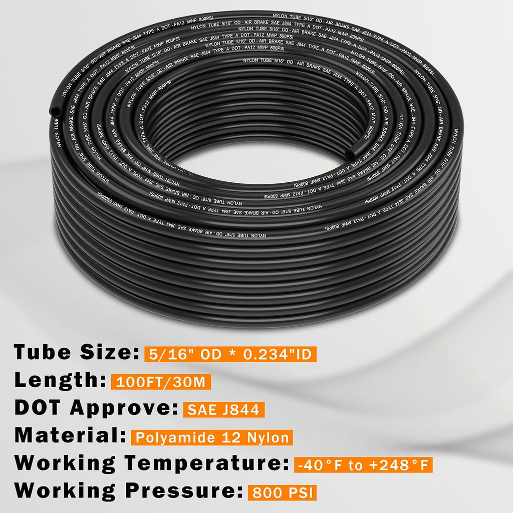 CheeMuii 100FT 5/16" DOT Air Line 8MM Air Hose PA12 Nylon Pneumatic Tubing