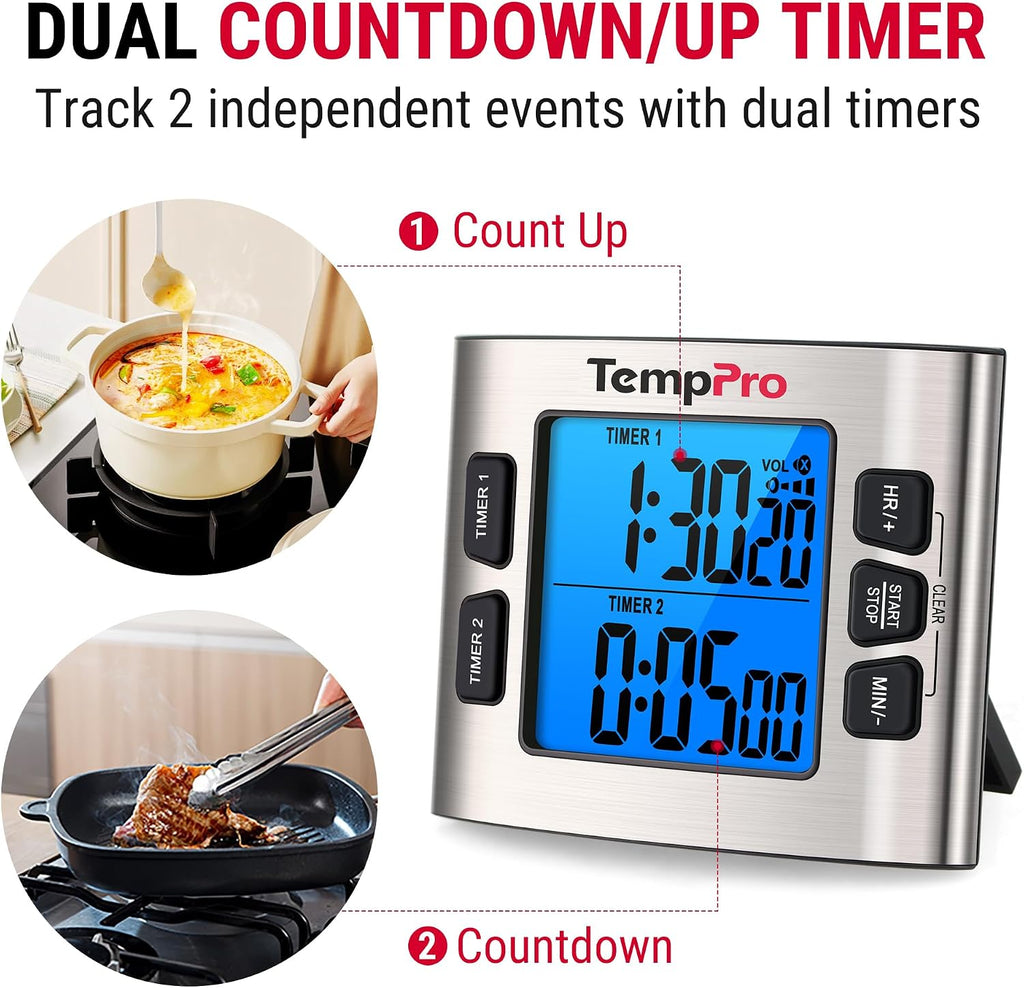 TM02 24H Kitchen Timer with Clock Mode & Dual Digital Timers