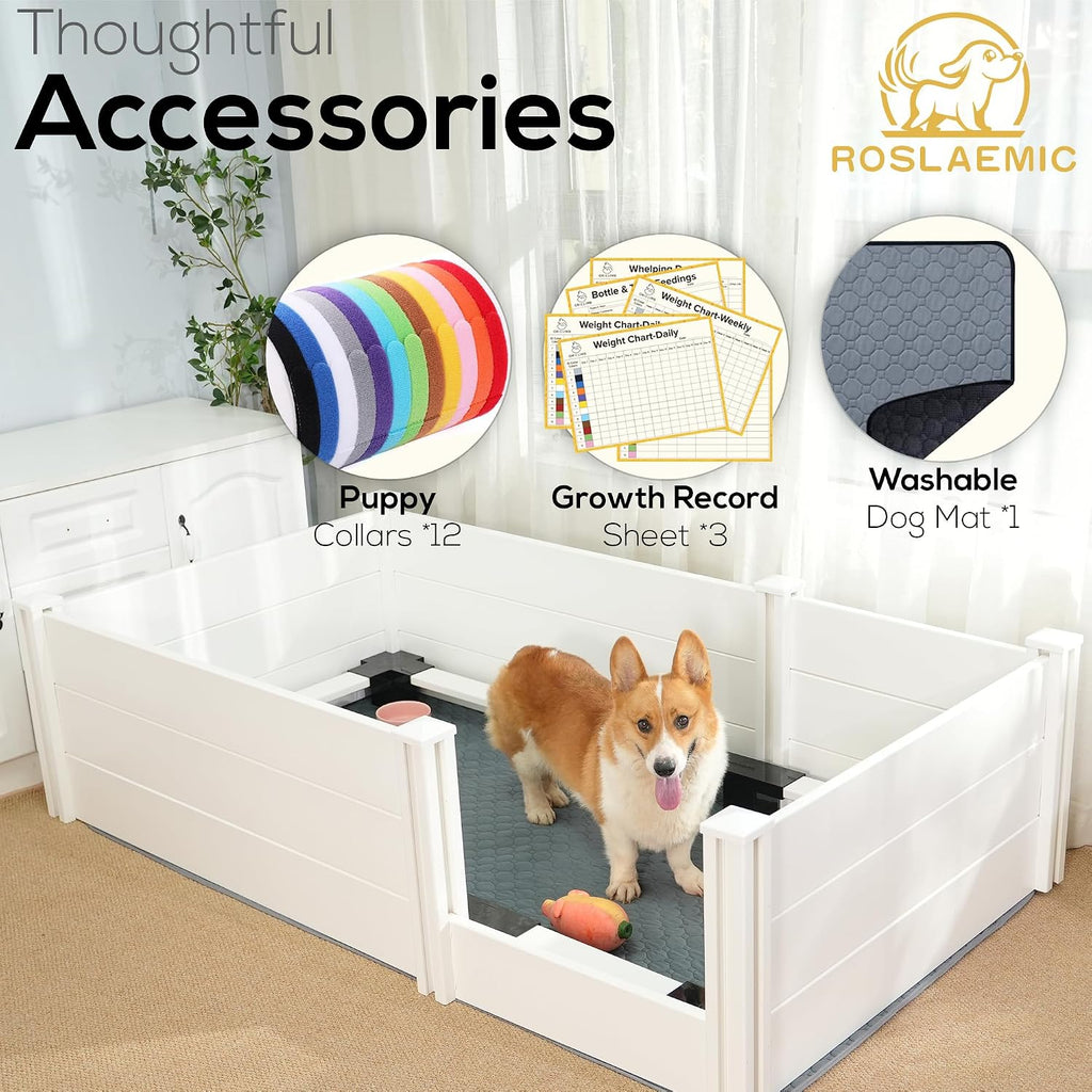 72"x 40" Whelping Box Kit for Dogs, Perfect for 2-6 Puppies’ Growth Period, White