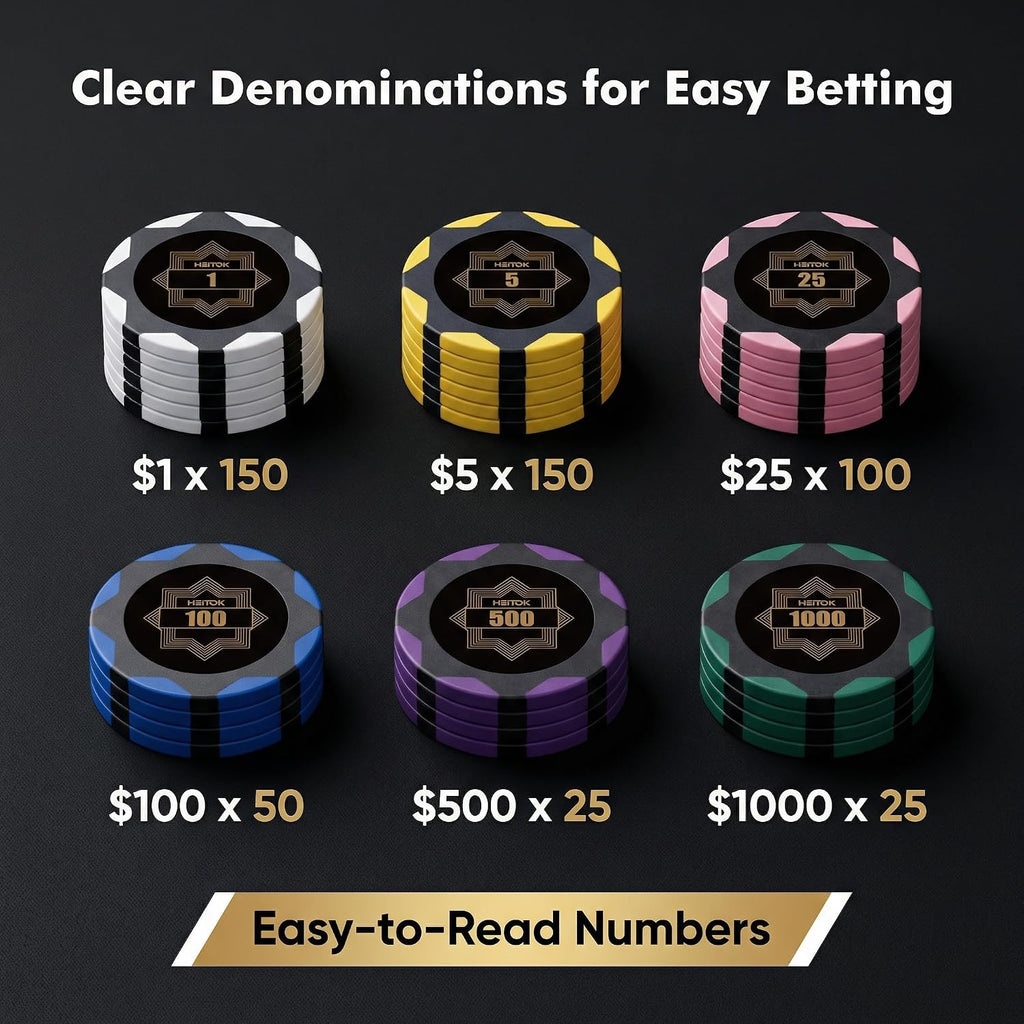 500-Piece Poker Chip Set with Numbered 14g Chips and Aluminum Case | Clay composite build gives 2 to 10 players