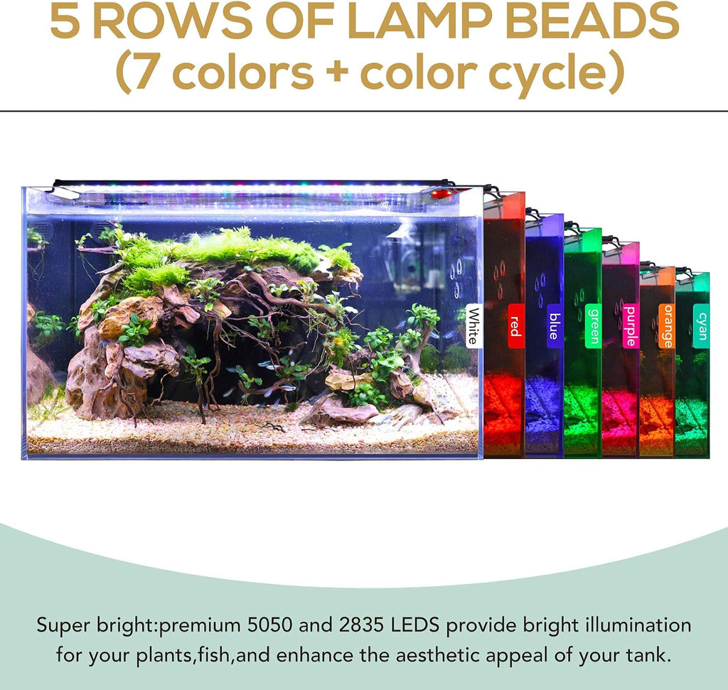 Fish Aquarium LED Light, 14W 24/7 Lighting Sunrise-Daylight-Moonlight Mode DIY , Adjustable Timer/Brightness with