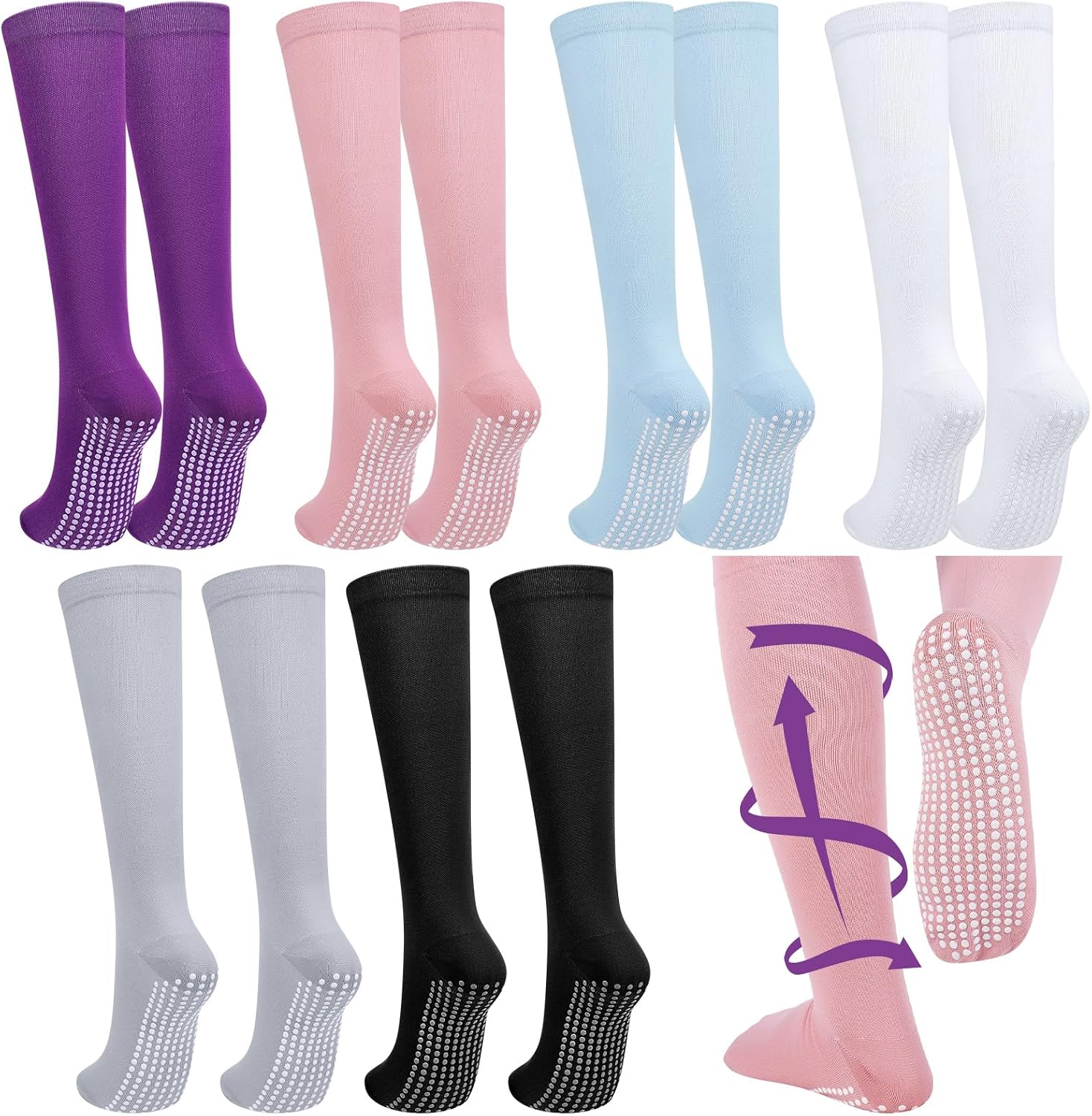 6 Pairs Compression Socks for Women Men 20-30 Mmhg Non Slip Grips Hospital Compression Sock for Nurses Pregnancy