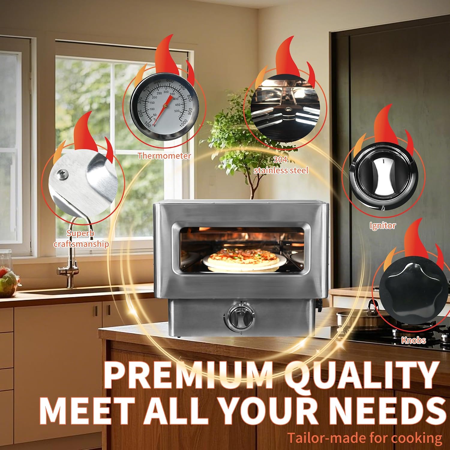 Gas Fired Pizza Oven - 12" Portable Outdoor Gas-Powered Oven with Pizza Stone, Countertop Stonebaked Pizza Maker