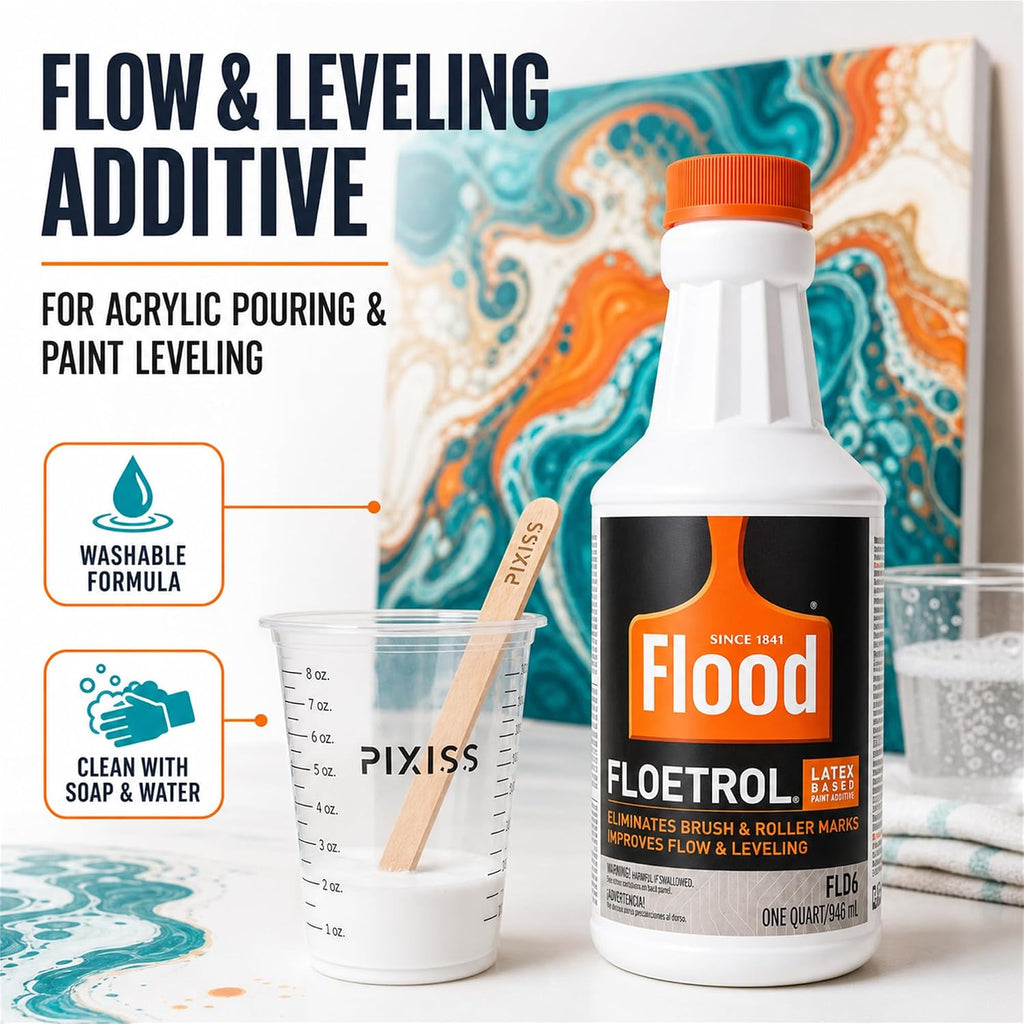 Floetrol Acrylic Pouring Medium, 32 oz with 20 Cups & 20 Mixing Sticks