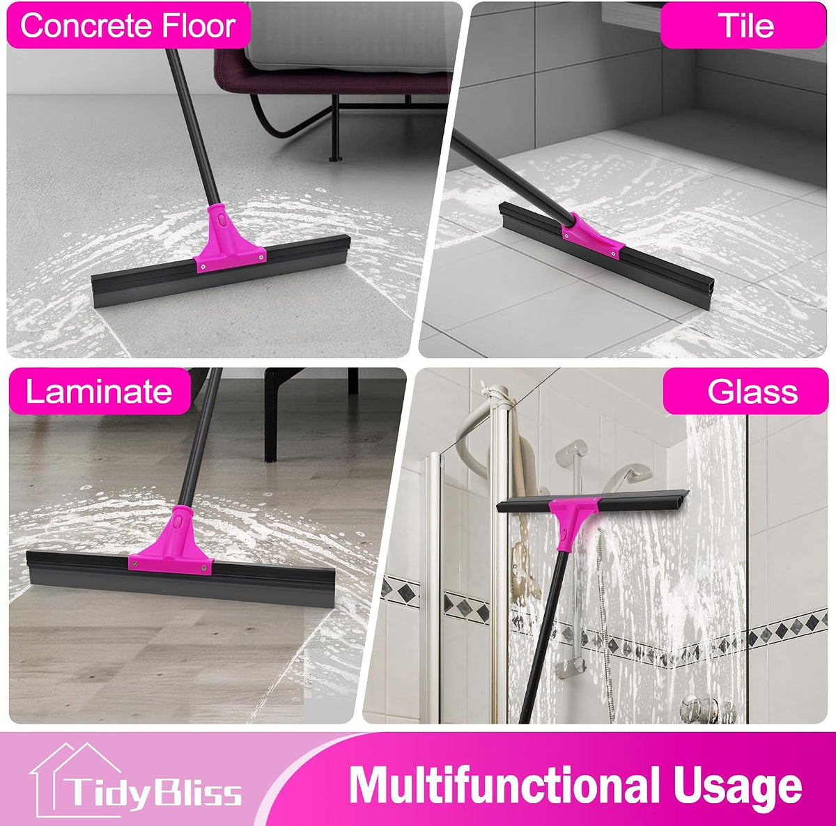Floor Squeegee Heavy Duty with 58.3 inches Long Handle, Rubber Foam Water Scraper Broom Epoxy Wiper Mop for Cleaning