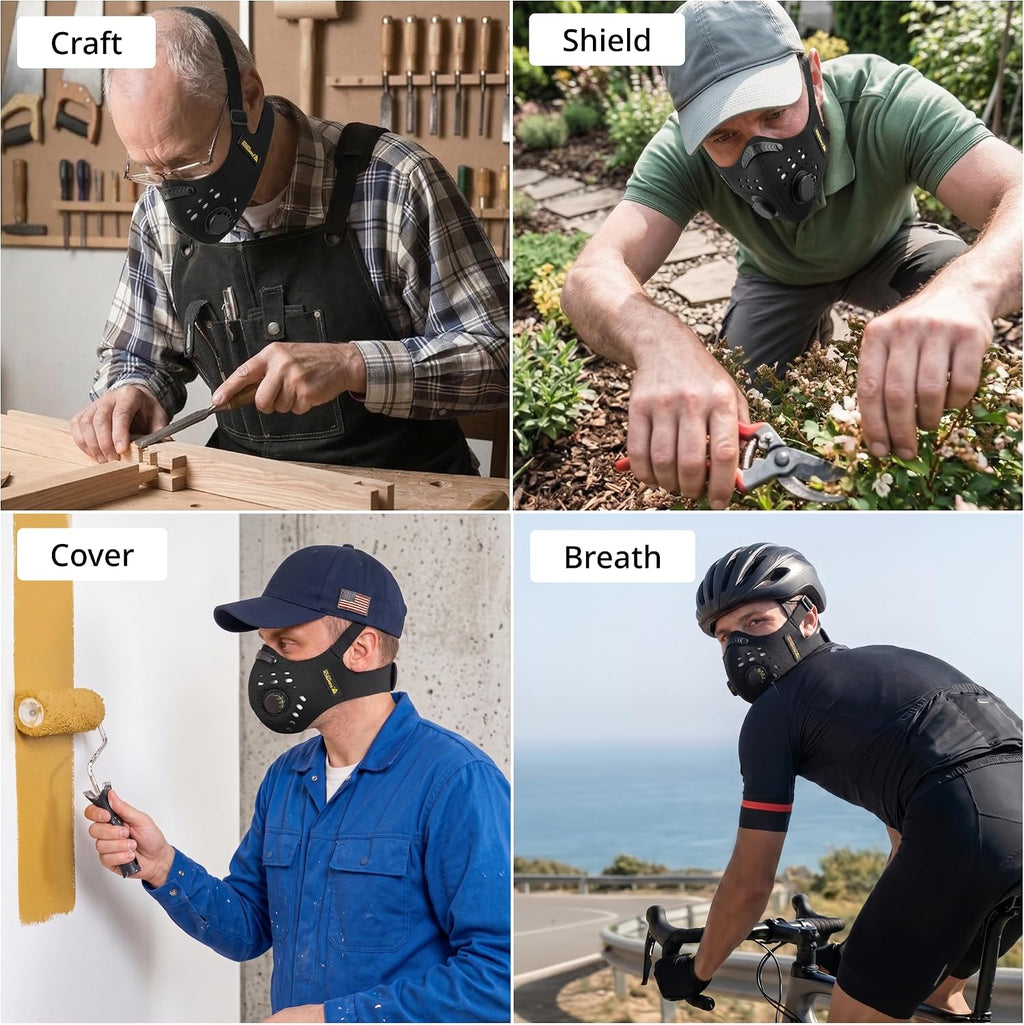 Dust Mask – Reusable Face Mask with Carbon Filters & Air Valves for Woodworking, Construction & Moving