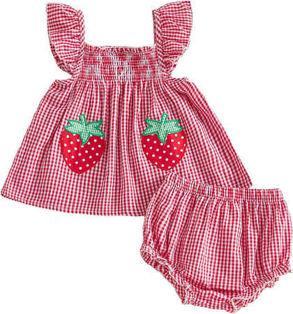 Baby Girl Summer Clothes Cute Ruffle Tops Dress Shorts Outfits Set Infant Toddler Shirt Bloomers Princess Outfit