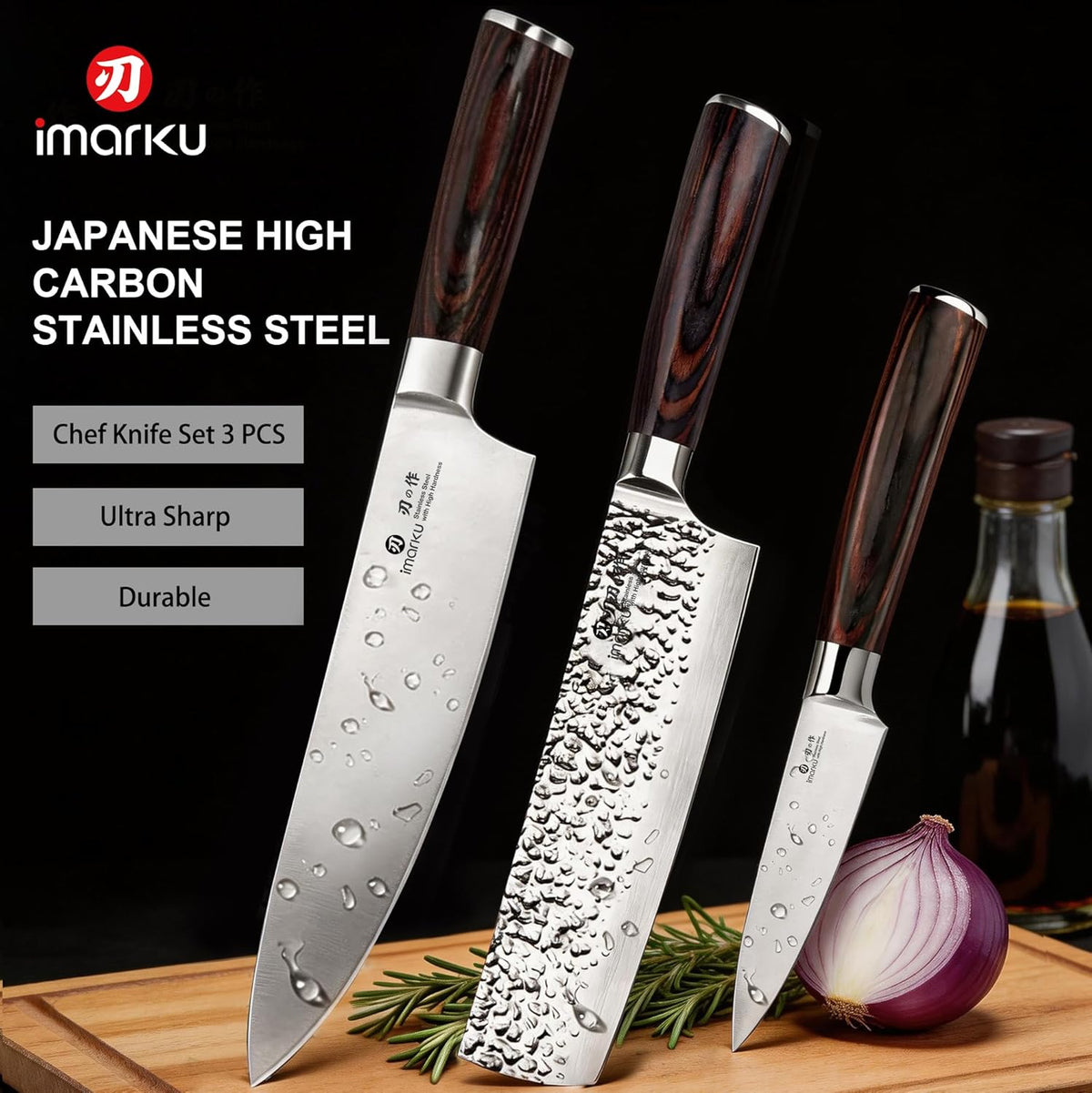 3 Pieces Knife set, Japanese HC Stainless Steel Kitchen Knife Set