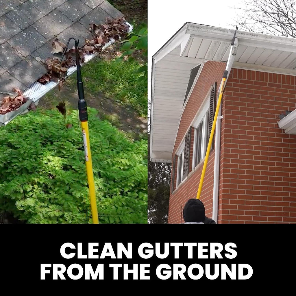 The Gutter Cleaning Tool Attachment – Cleans, Unclogs Gutters and Downspouts from Ground – Ladder Free Roof Leaf