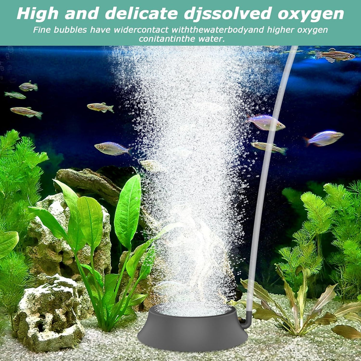 Aquarium Air Stone, Fish Tank Bubbler Aerator with Stainless Steel Base, Oxygen Diffuser for Nano Air Pumps