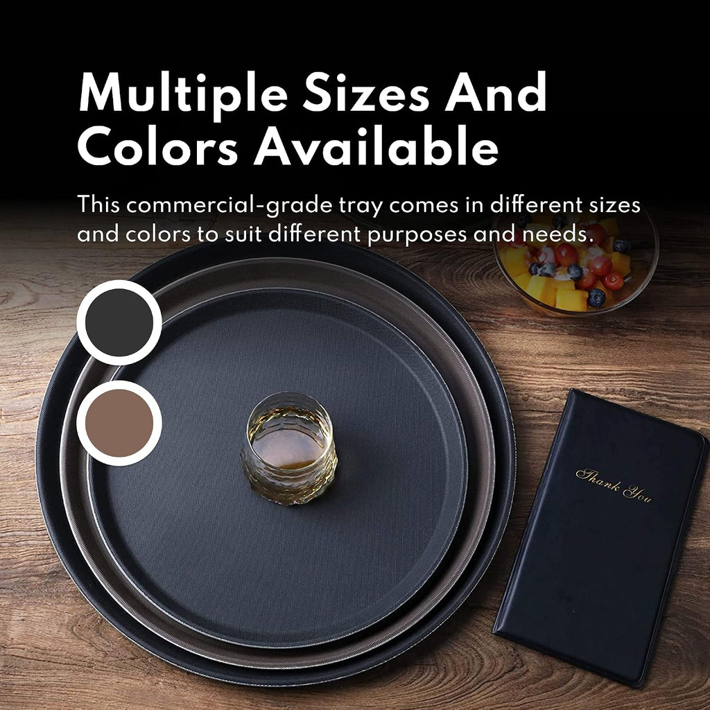 Non-Slip Serving Tray, 18 Inch Round Black Plastic