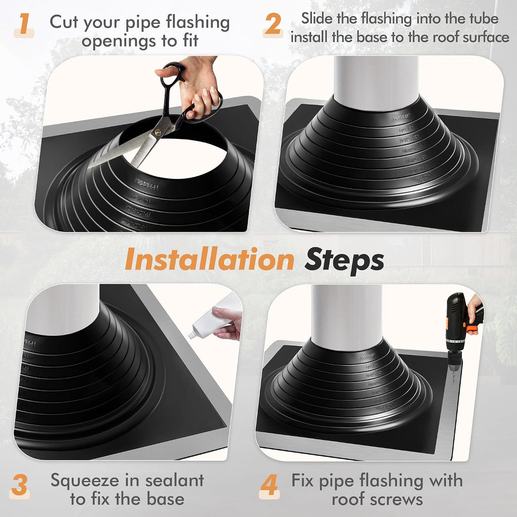 #8 Epdm Metal Roof Vent Boot, Flexible Roofing Boots Fits Pipe Od 6 3/4'' to 15'', Metal Roof Jacks Flashing for