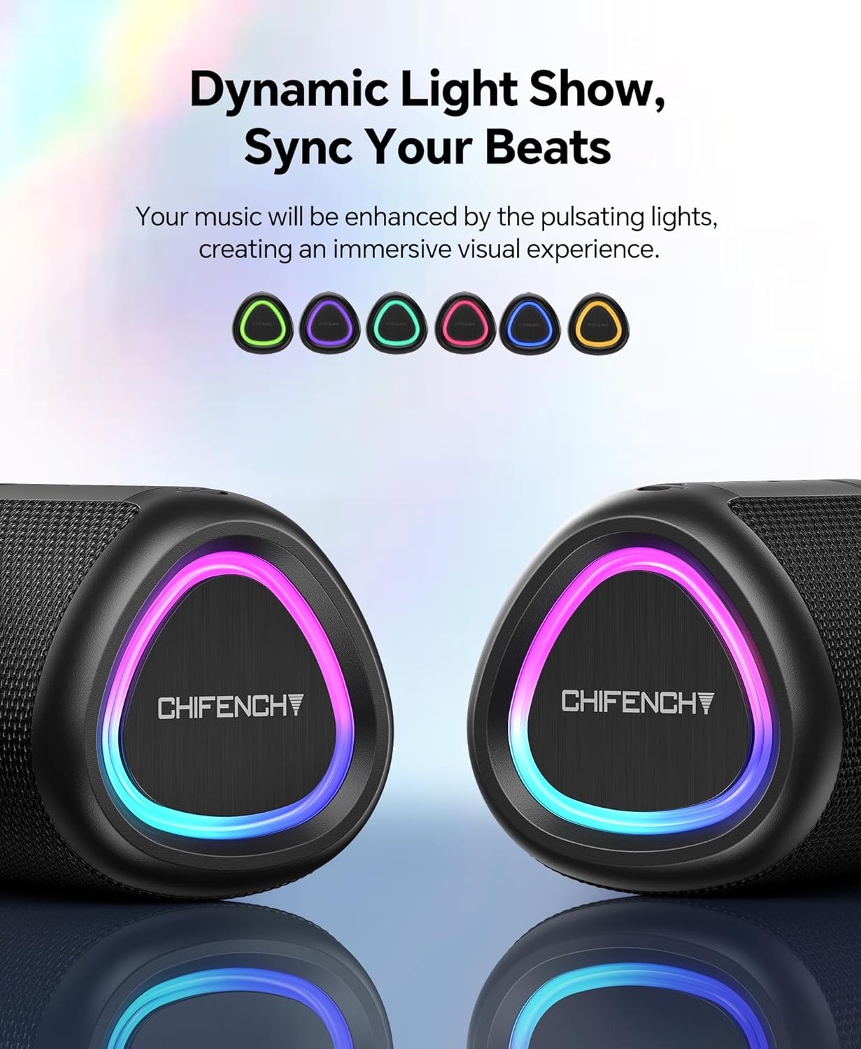Portable Bluetooth Speaker Beach Essentials: Powerful Crystal Clear Sound/Dynamic Light/IPX5 Waterproof/All Day