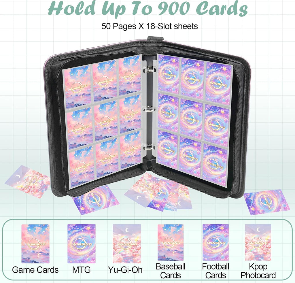 9 Pocket Trading Card Binder, 900 Card Capacity, Pink