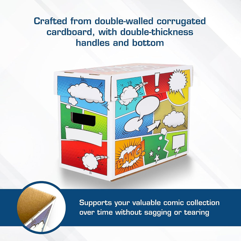 Pow! Comic Book Storage Short Box - 1 Pack | Color Comic-Inspired Artwork | Holds 150–175 Comics | Stackable Comic