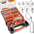 175Pcs Worm Gear Hose Clamps Kit 1/4"-2"(6-51mm) with Tools for Pipeline