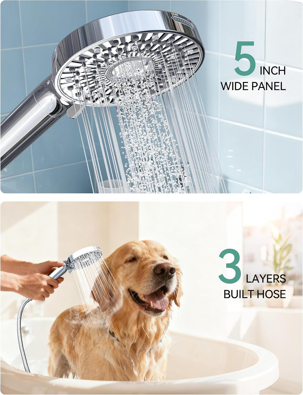 Filtered Shower Head with Handheld, 10-Mode Adjustable Detachable Chrome Showerhead w/Stainless Hose, Water Softener