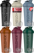 6 Pack 28oz Protein Shaker Bottle for Protein Mixes, Earth Tones | 6x Wire Whisk, Leak Proof Shaker Cups for Protein