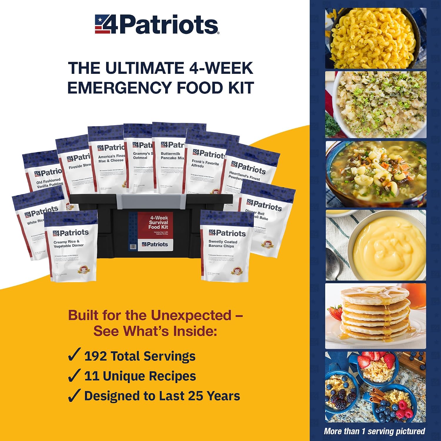 4-Week Survival Food Kit: Emergency Food Supply Designed to Last 25 Years, 192 Servings