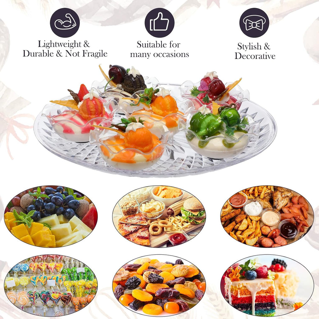 6 Pcs Round Plastic Serving Trays 14 Inch, Clear Party Platters