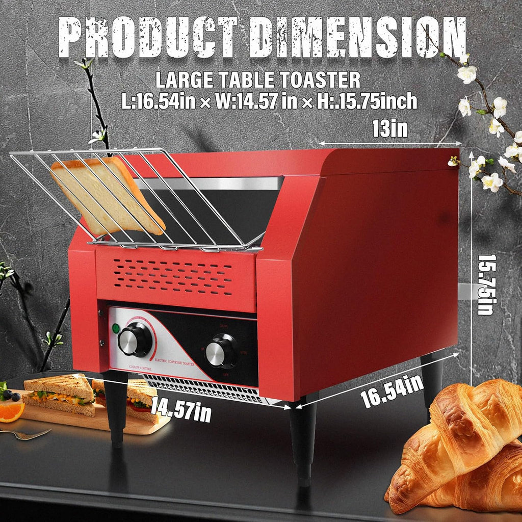 Commercial Conveyor Toaster 300 Slices/Hour Red Conveyor Toaster 3 Modes/7 Speeds Stainless Steel Tabletop Toaster