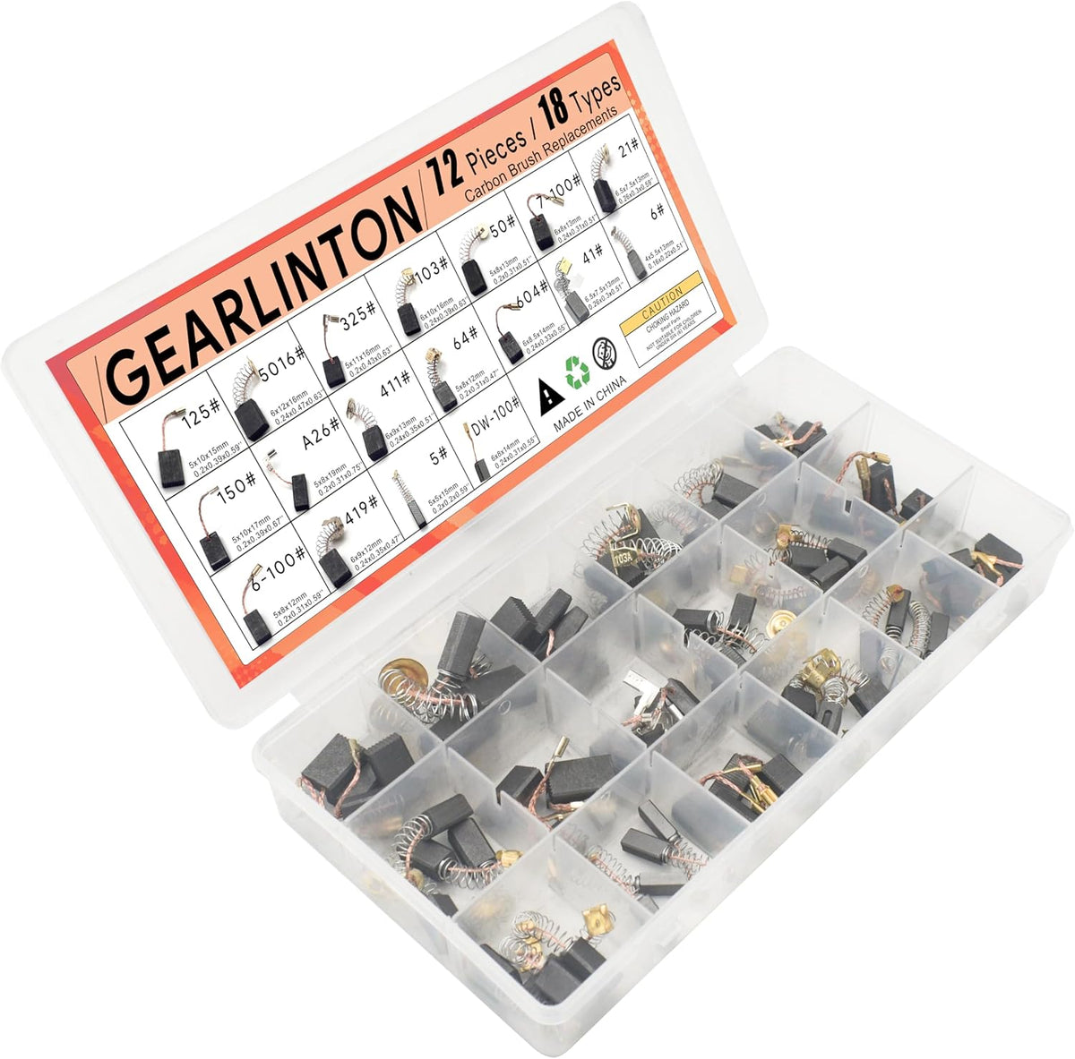 Electric Motor Carbon Brushes, Set of 72 PCS in 18 Sizes