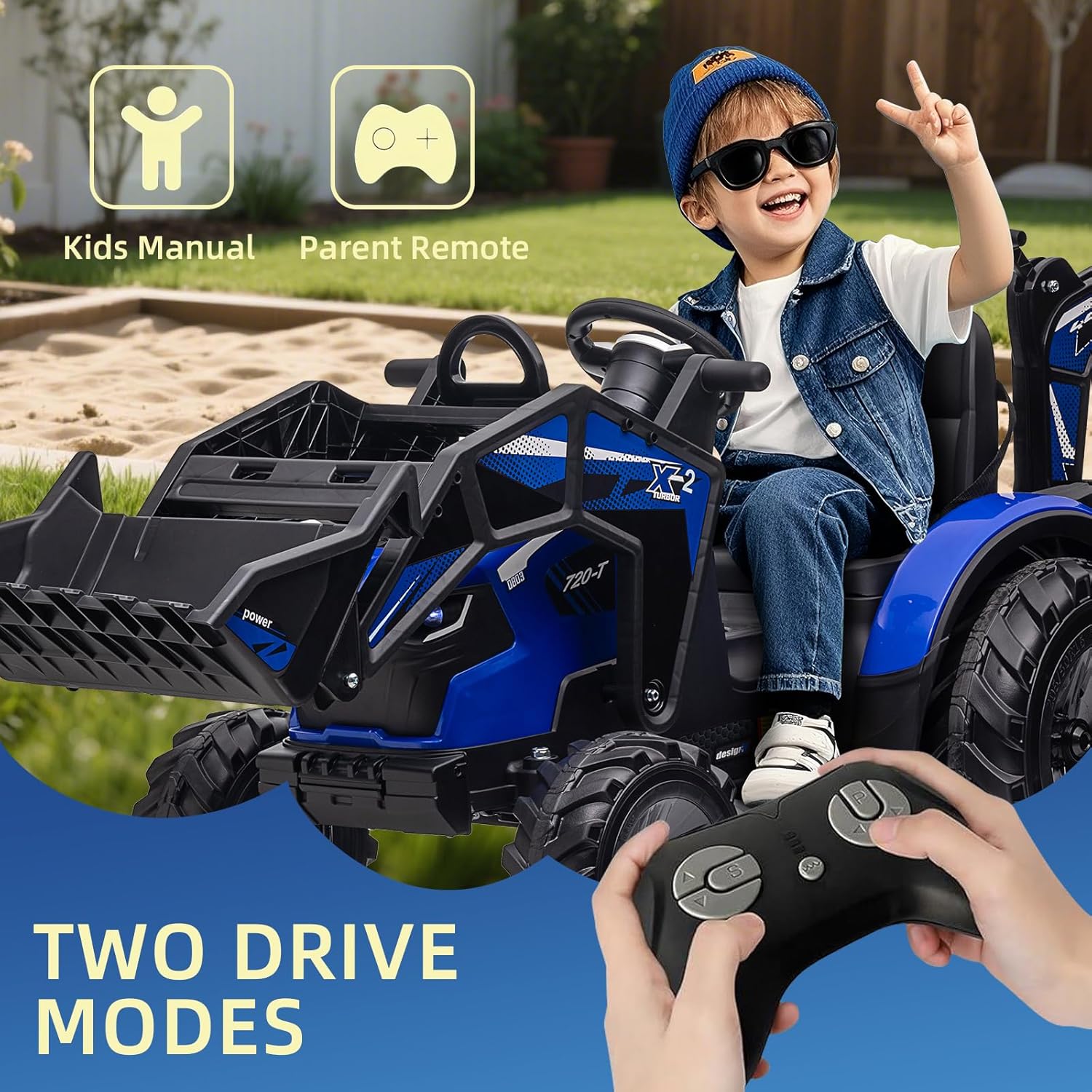 3 in 1 Kids 24V Ride On Tractor, Excavator & Bulldozer, Electric Vehicle w/Trailer, Digger, Shovel Bucket, Remote