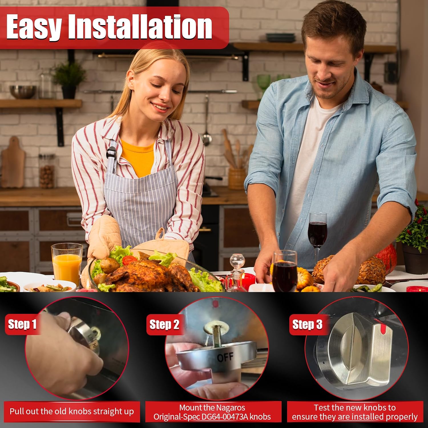 Original-Spec Stove Knobs Replacements DG64-00473A (5-Pack) | Compatible with Samsung Gas Stove Range Oven