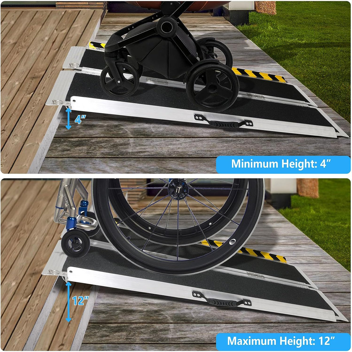 4FT Portable Wheelchair Ramp, Non-Slip Aluminum Folding Handicap Ramp, 800 LBS Capacity Door Threshold Ramps for Home
