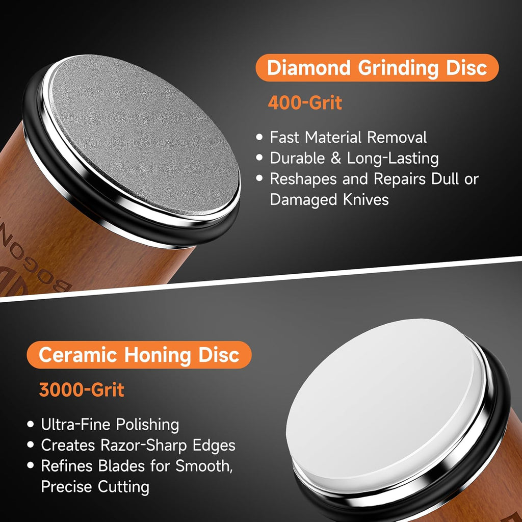 Rolling Knife Sharpener, Diamond & Ceramic Disc, 15° & 20° Magnetic Angle, Fast & Safe for Any Hardness, Sharpening