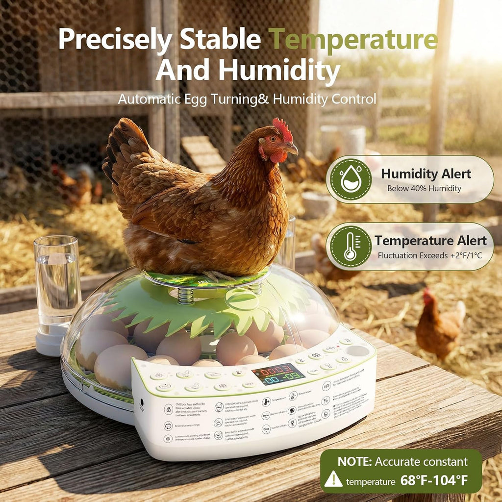22 Eggs Smart Incubator, One-Click Hatching, Automatic Temp Humidity Control, Auto Egg Turner, Built-in Egg Candler
