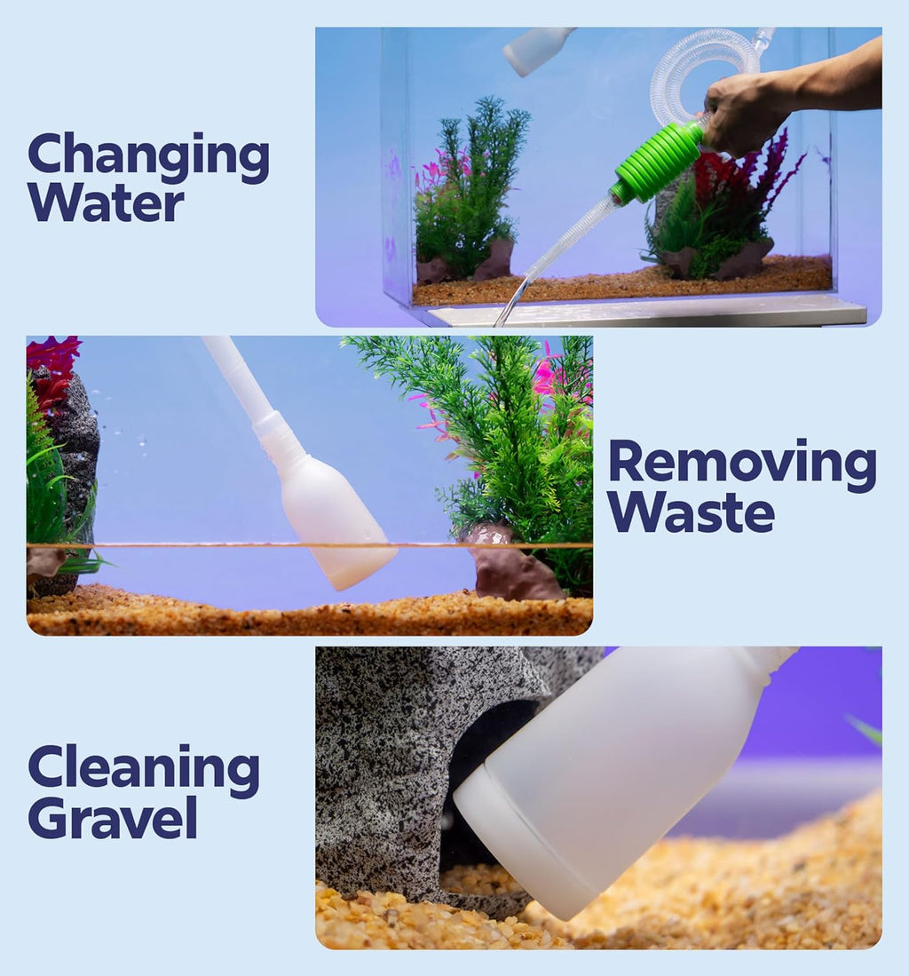 Fish Tank Cleaner - Turtle Tank Accessories - Gravel Vacuum for Aquarium - Hand Siphon Hose to Remove and Change