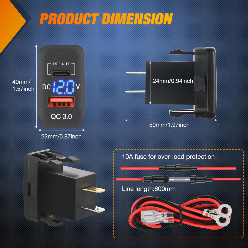 Nilight Rocker Switch Style USB Outlet Socket LED Voltmeter 1.54" x 0.83"
